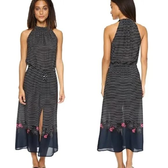 A.L.C Silk Striped Halter Neck Maxi Dress - Picture 1 of 14